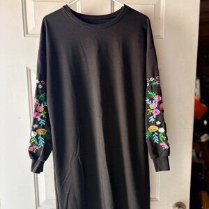 Black Sweatshirt Dress w/ Floral Sleeves